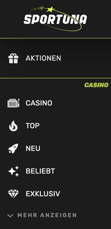 Sportuna Mobiles Menü